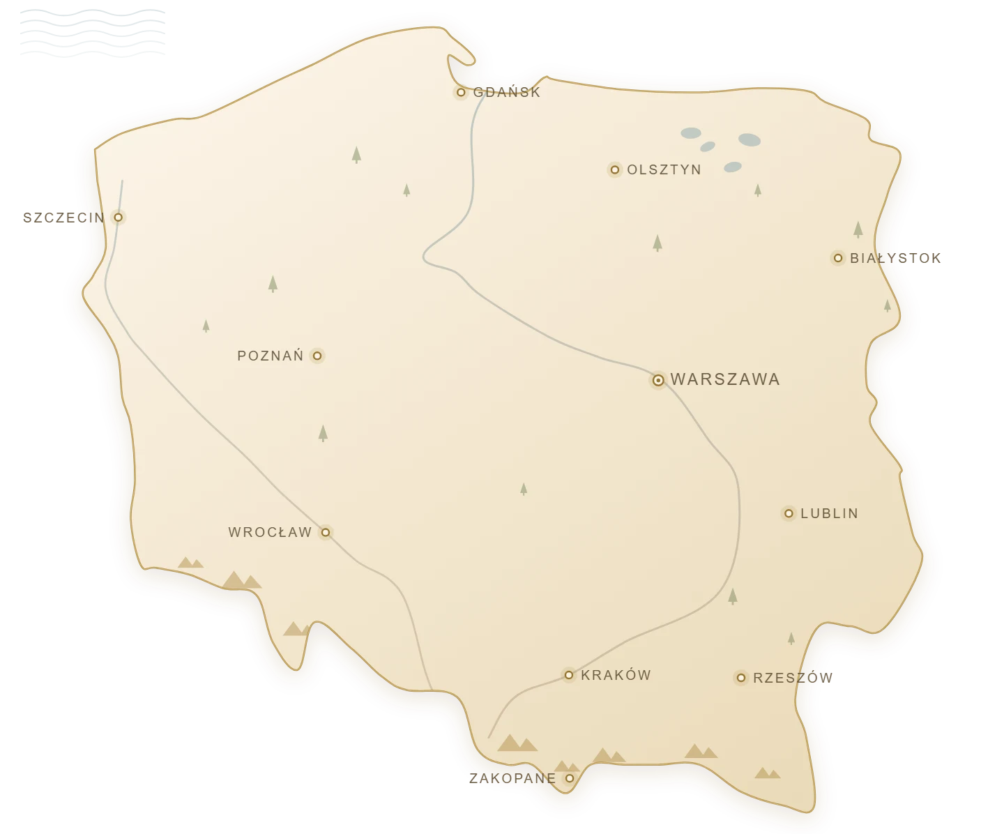 Mapa Polski z zaznaczonymi miejscami